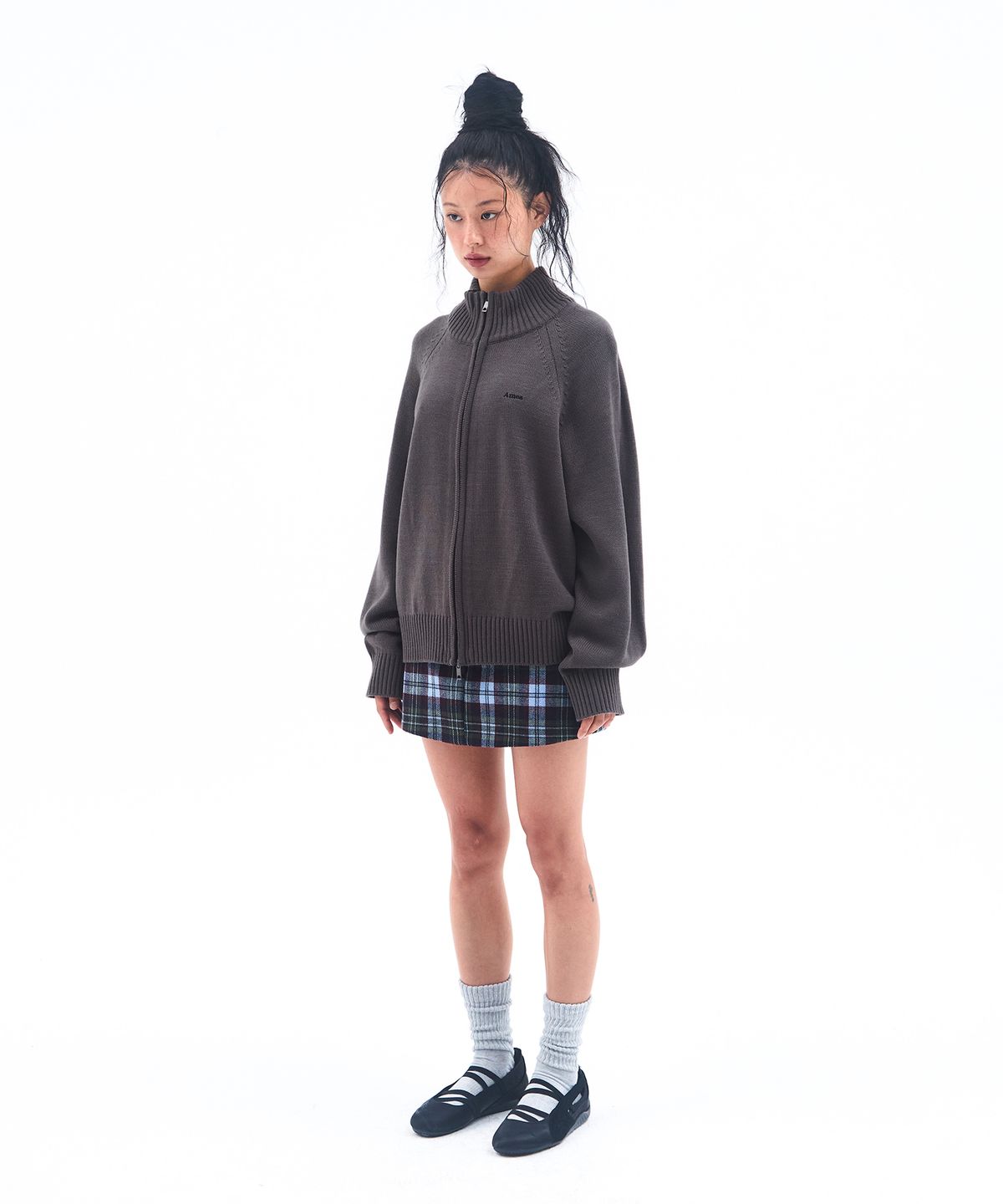 아메스 월드와이드(AMES-WORLDWIDE) BASIC KNIT ZIP-UP CHARCOAL