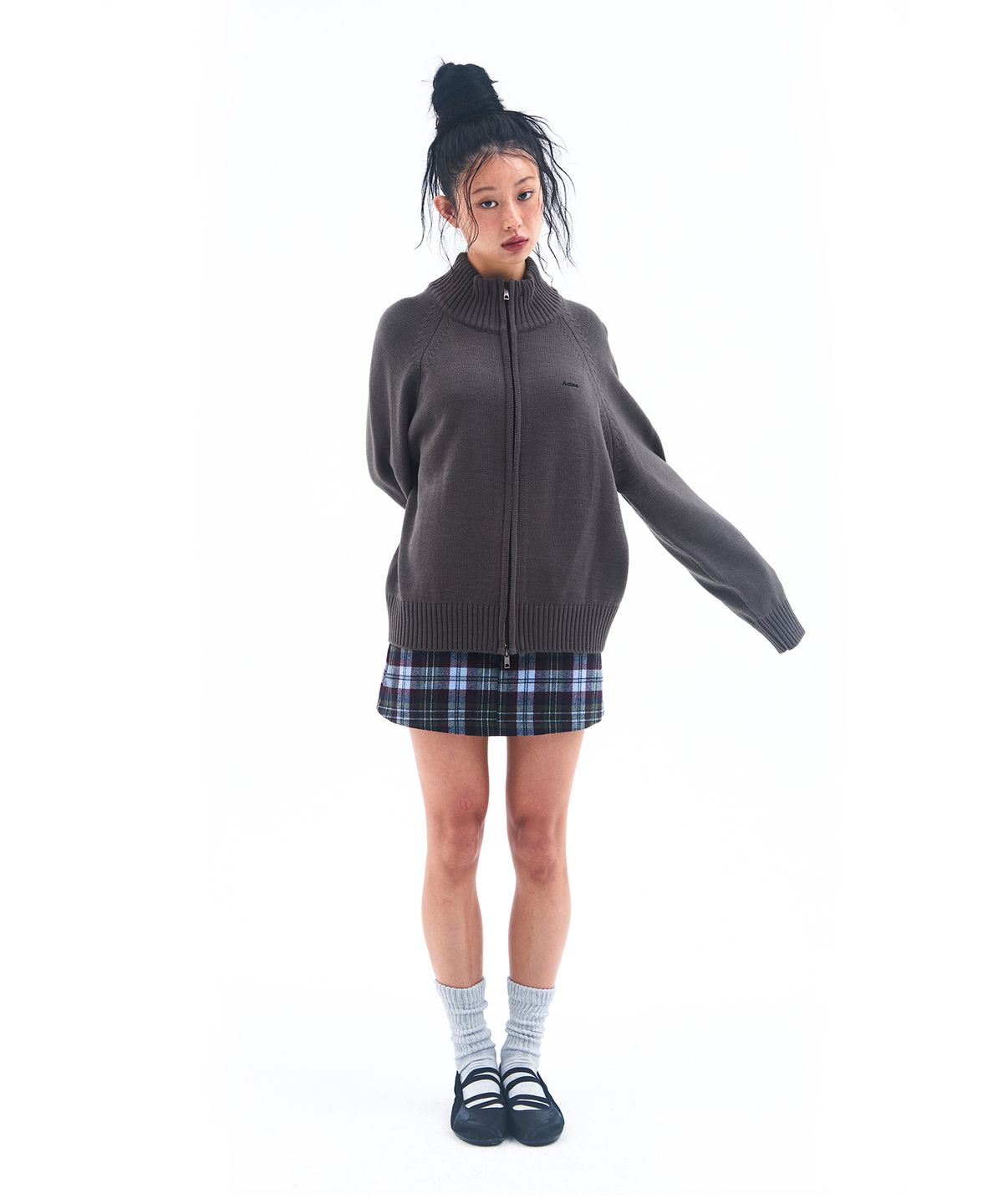 아메스 월드와이드(AMES-WORLDWIDE) BASIC KNIT ZIP-UP CHARCOAL