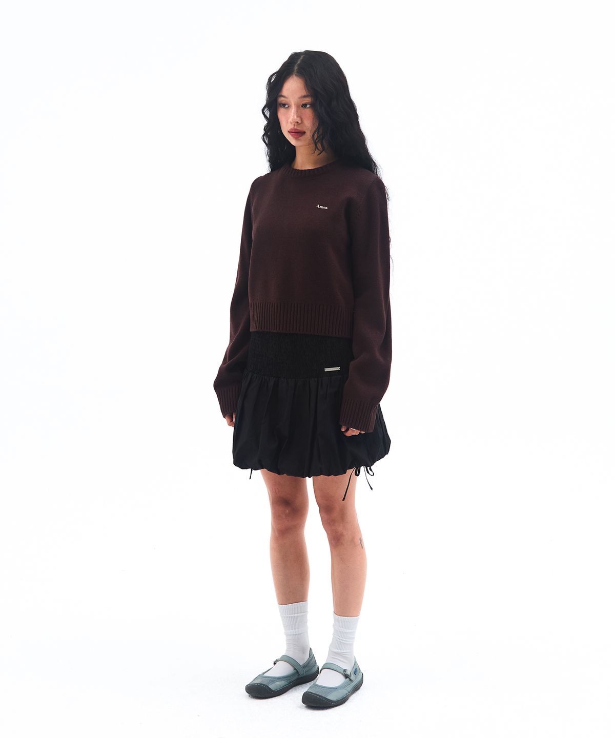 아메스 월드와이드(AMES-WORLDWIDE) BASIC SMALL LOGO KNIT BROWN