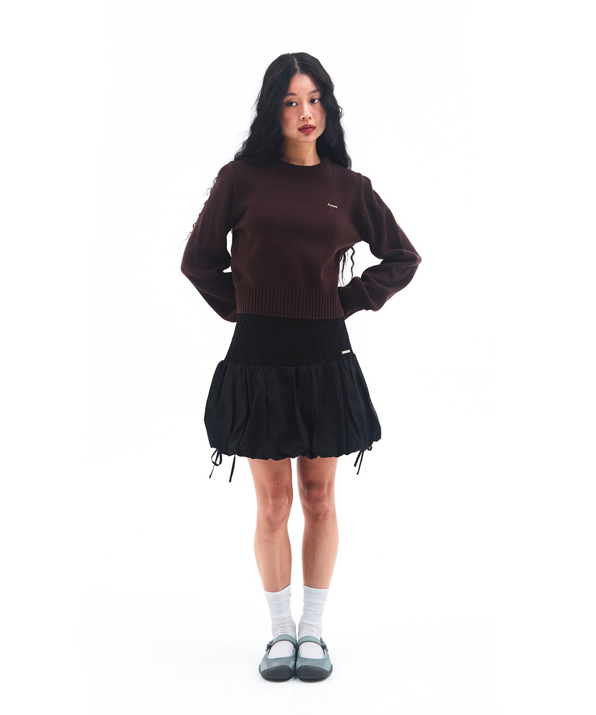 아메스 월드와이드(AMES-WORLDWIDE) BASIC SMALL LOGO KNIT BROWN