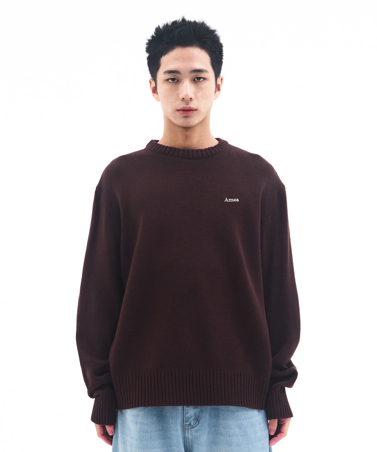 아메스 월드와이드(AMES-WORLDWIDE) BASIC SMALL LOGO KNIT BROWN