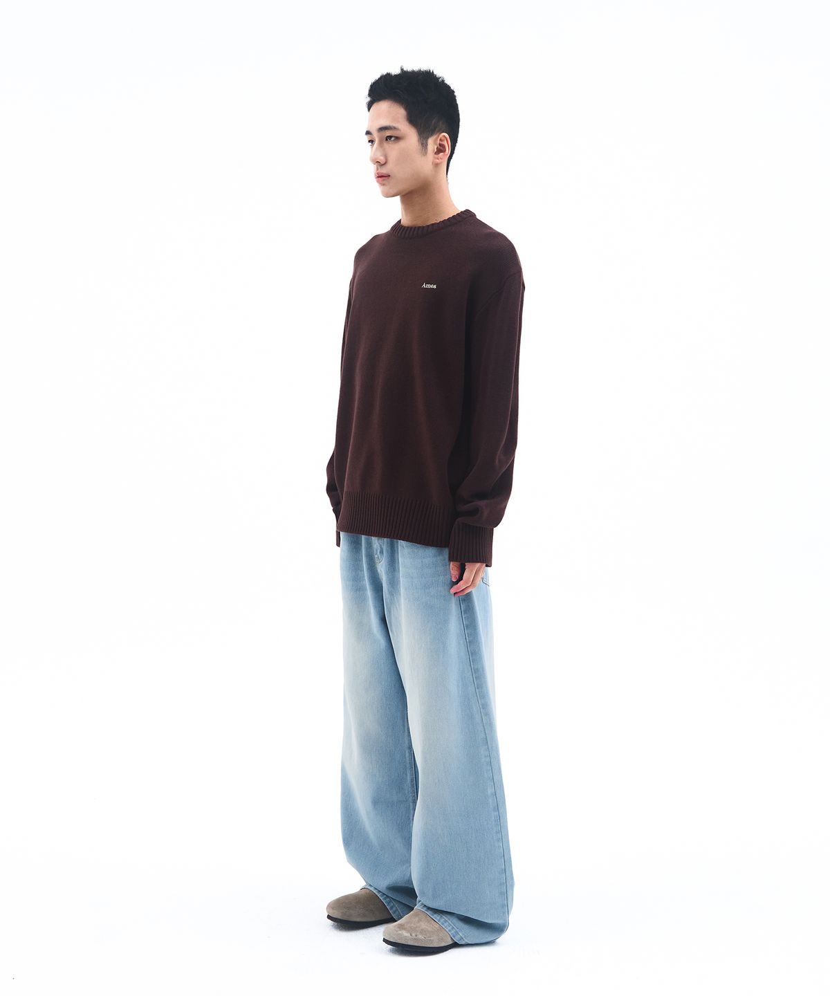 아메스 월드와이드(AMES-WORLDWIDE) BASIC SMALL LOGO KNIT BROWN