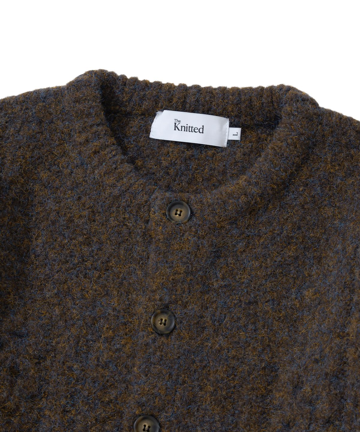 니티드(KNITTED) (UNIXSEX)볼드 케이블 라운드 니트 가디건  BROWN