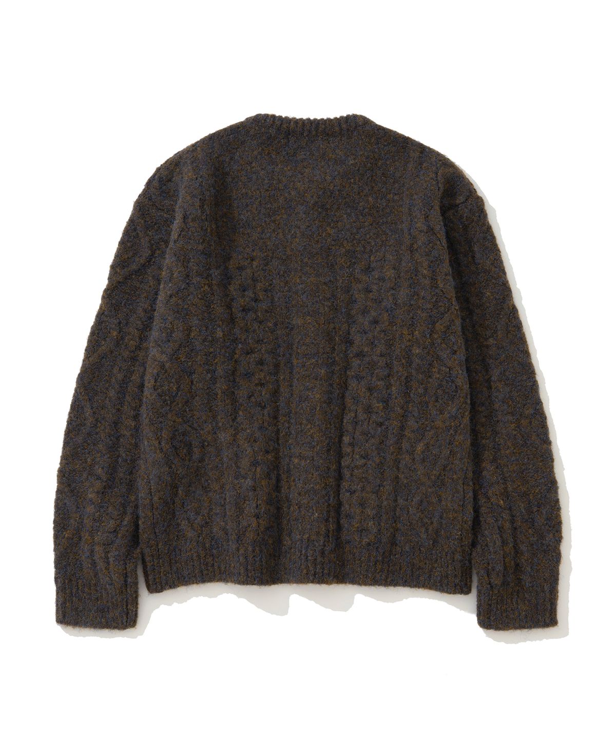 니티드(KNITTED) (UNIXSEX)볼드 케이블 라운드 니트 가디건  BROWN
