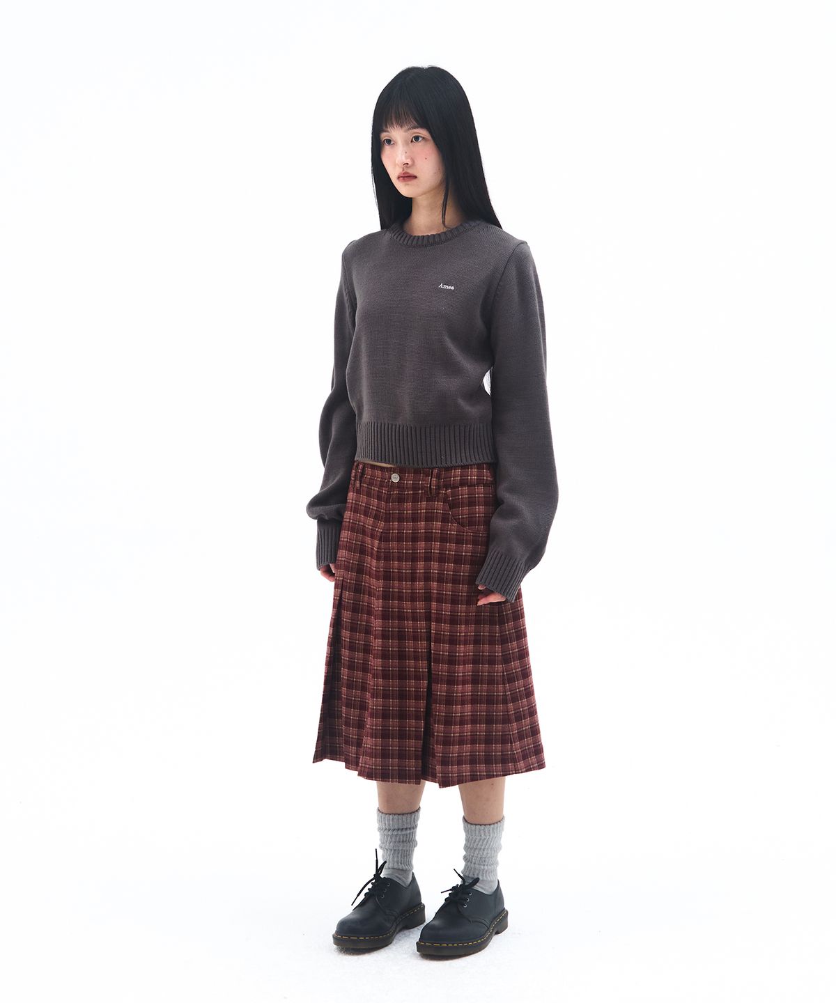 아메스 월드와이드(AMES-WORLDWIDE) BASIC SMALL LOGO KNIT CHARCOAL