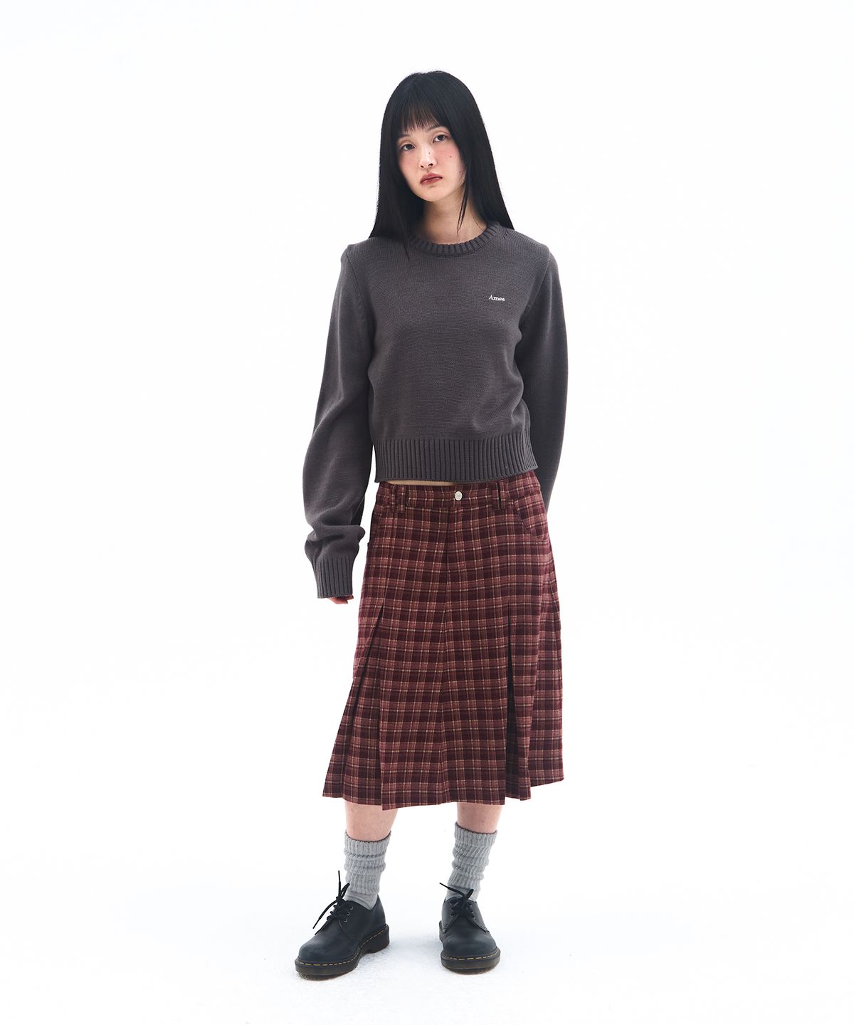 아메스 월드와이드(AMES-WORLDWIDE) BASIC SMALL LOGO KNIT CHARCOAL