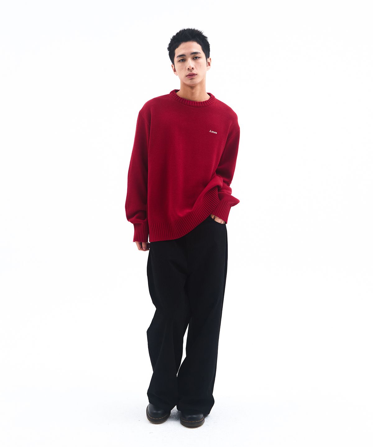 아메스 월드와이드(AMES-WORLDWIDE) BASIC SMALL LOGO KNIT RED