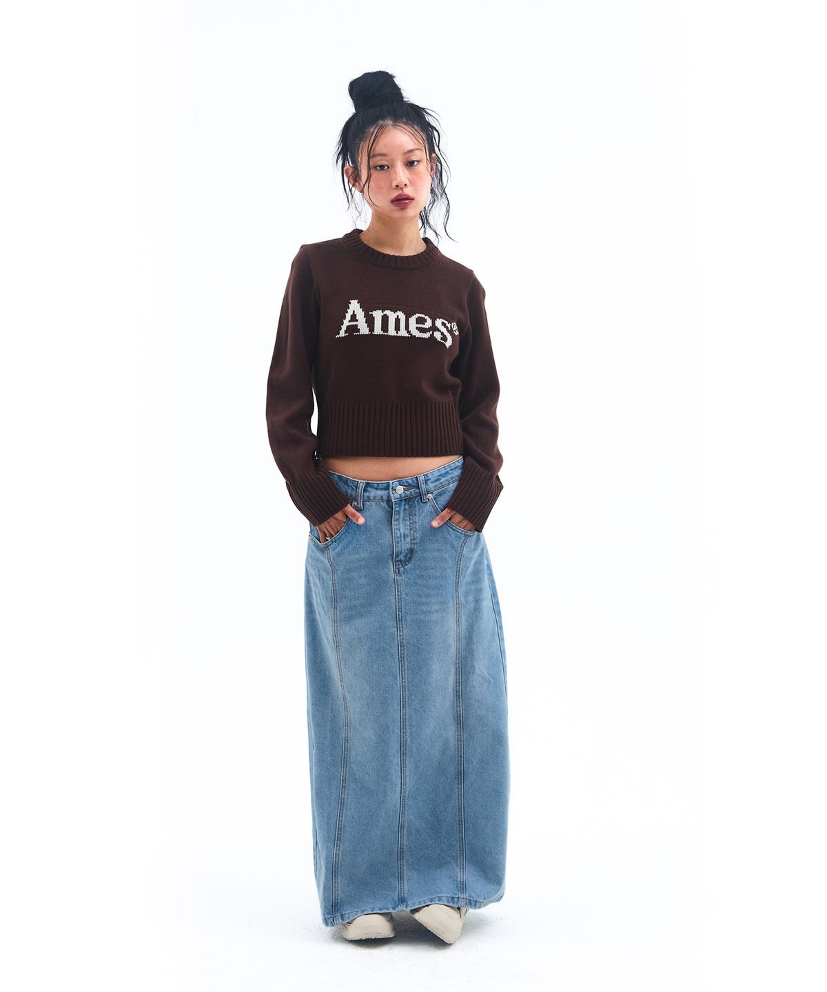 아메스 월드와이드(AMES-WORLDWIDE) BASIC PULLOVER KNIT BROWN