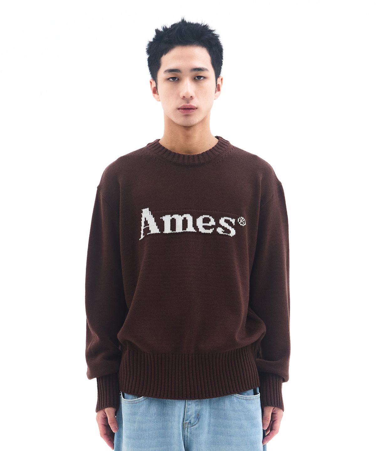 아메스 월드와이드(AMES-WORLDWIDE) BASIC PULLOVER KNIT BROWN