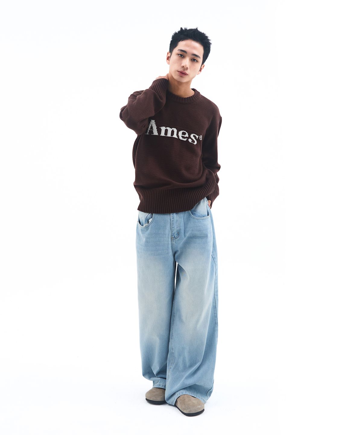 아메스 월드와이드(AMES-WORLDWIDE) BASIC PULLOVER KNIT BROWN