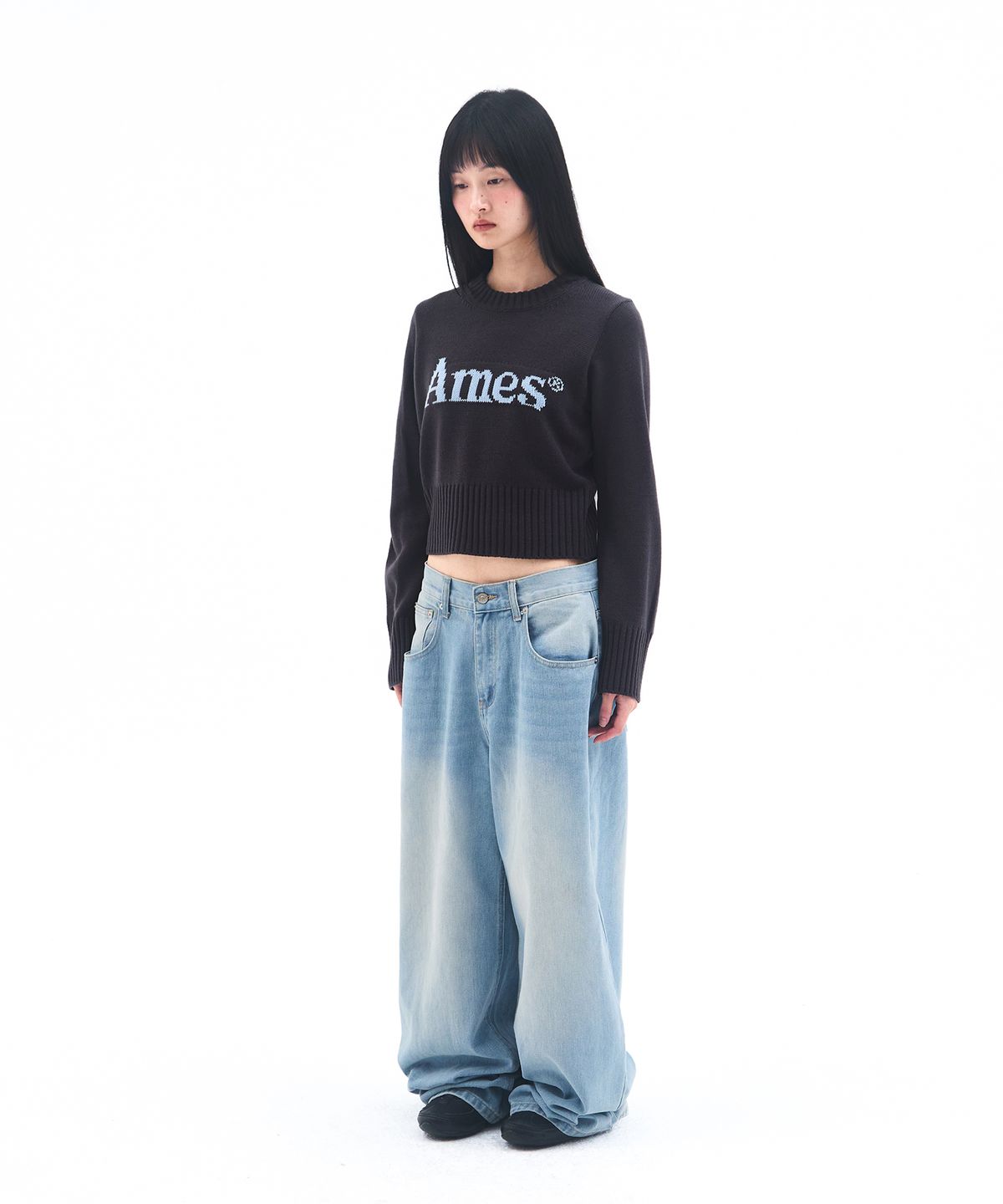 아메스 월드와이드(AMES-WORLDWIDE) BASIC PULLOVER KNIT CHARCOAL