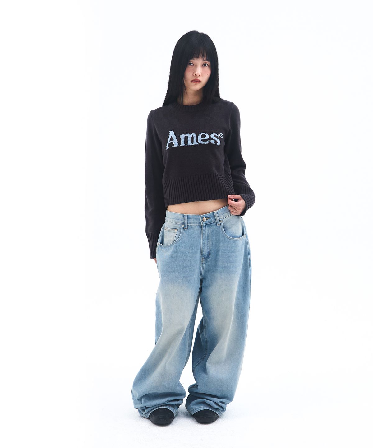 아메스 월드와이드(AMES-WORLDWIDE) BASIC PULLOVER KNIT CHARCOAL