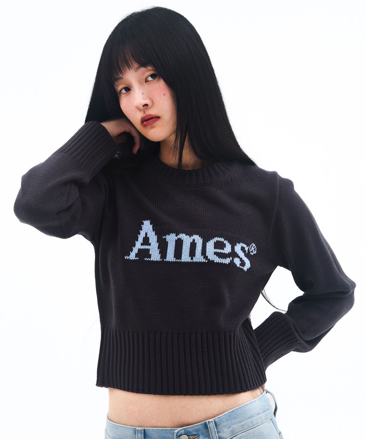 아메스 월드와이드(AMES-WORLDWIDE) BASIC PULLOVER KNIT CHARCOAL
