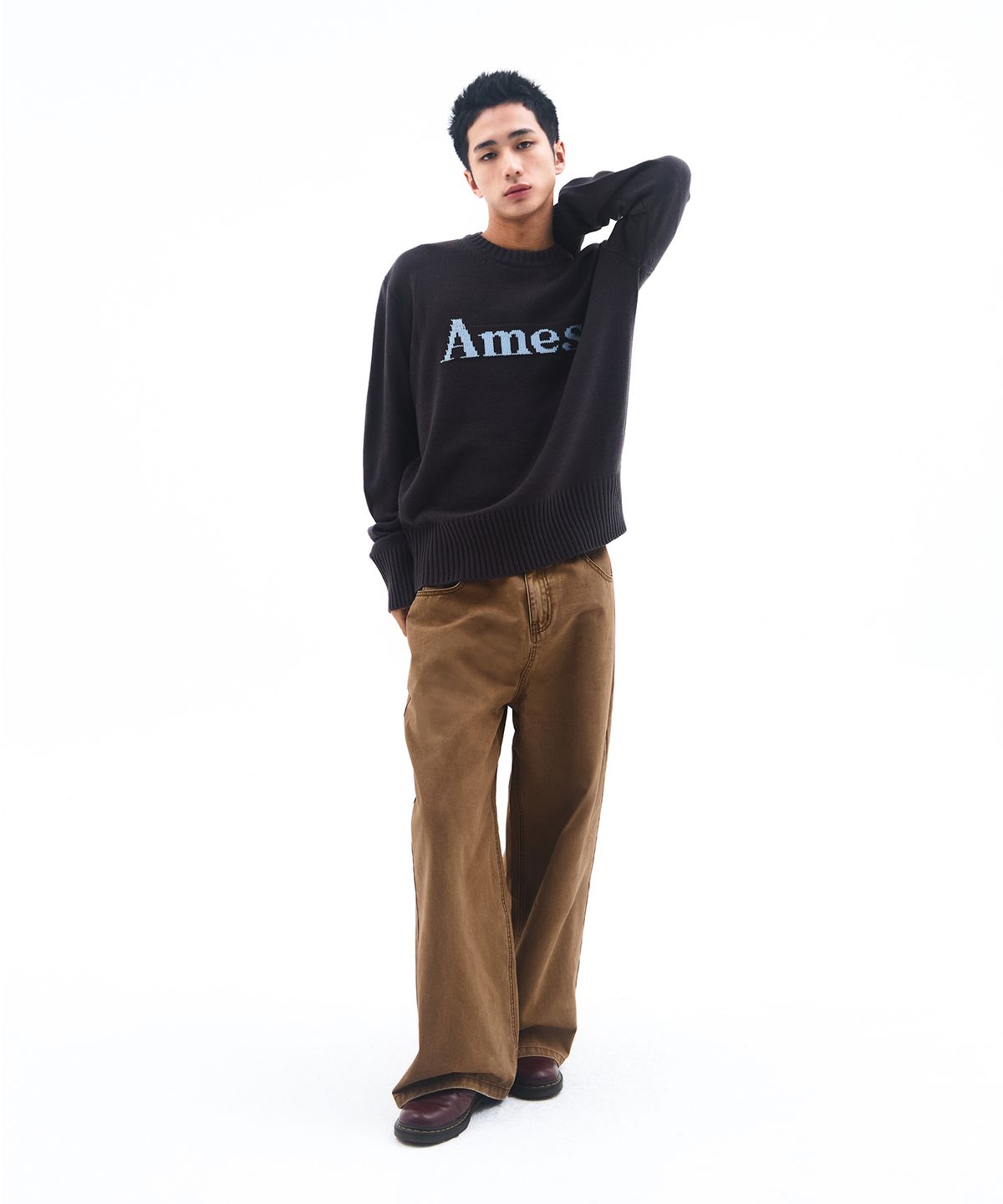 아메스 월드와이드(AMES-WORLDWIDE) BASIC PULLOVER KNIT CHARCOAL