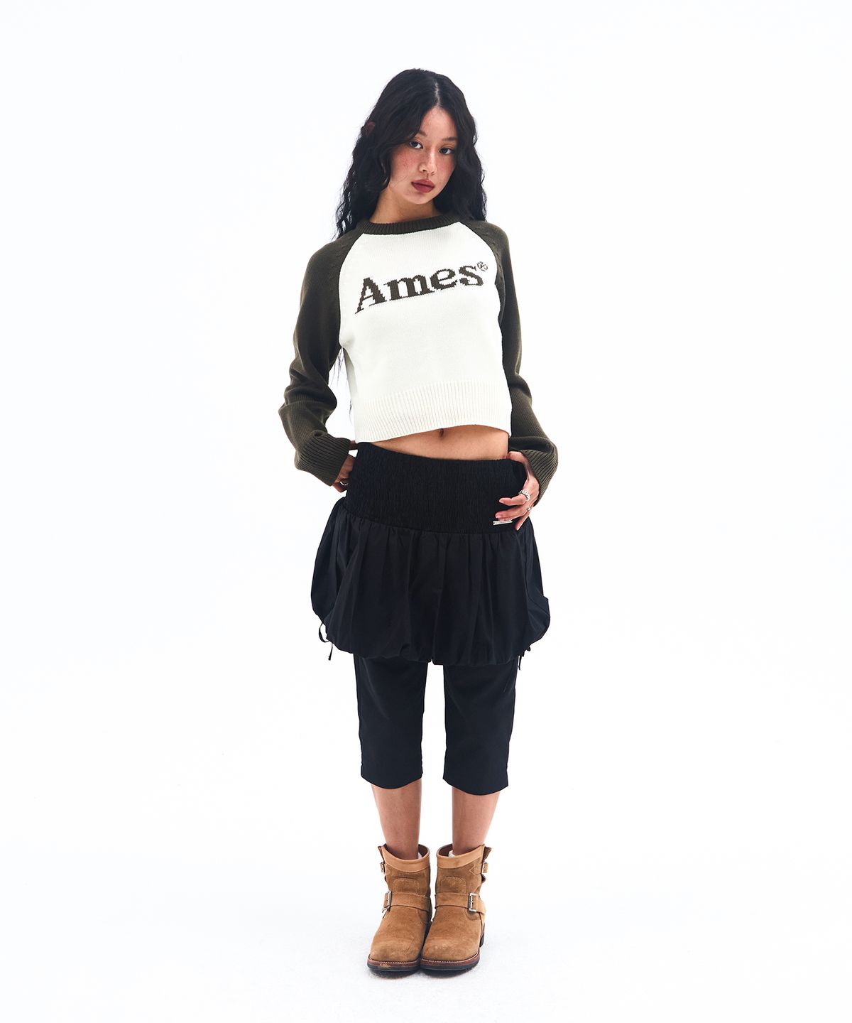 아메스 월드와이드(AMES-WORLDWIDE) BASIC RAGLAN PULLOVER KNIT KHAKI