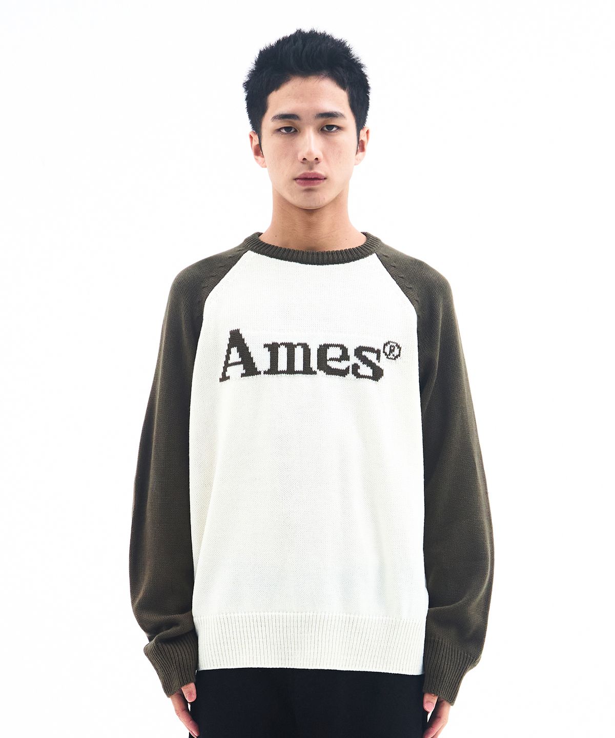 아메스 월드와이드(AMES-WORLDWIDE) BASIC RAGLAN PULLOVER KNIT KHAKI