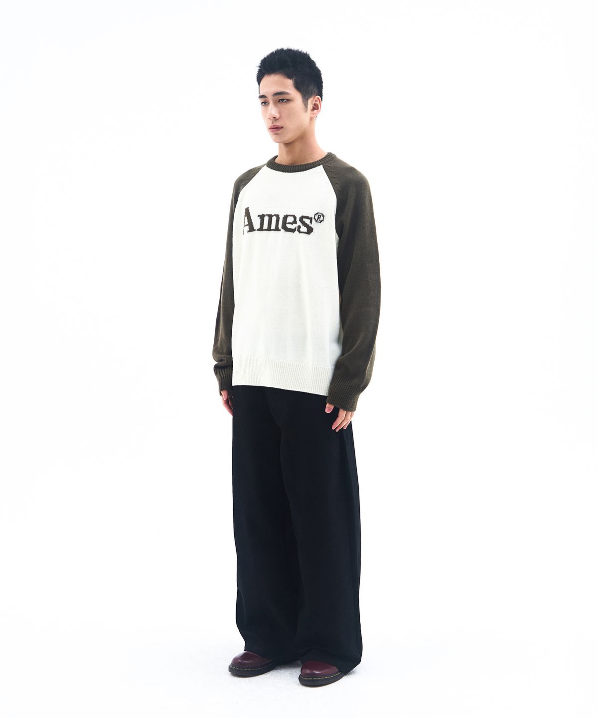 아메스 월드와이드(AMES-WORLDWIDE) BASIC RAGLAN PULLOVER KNIT KHAKI