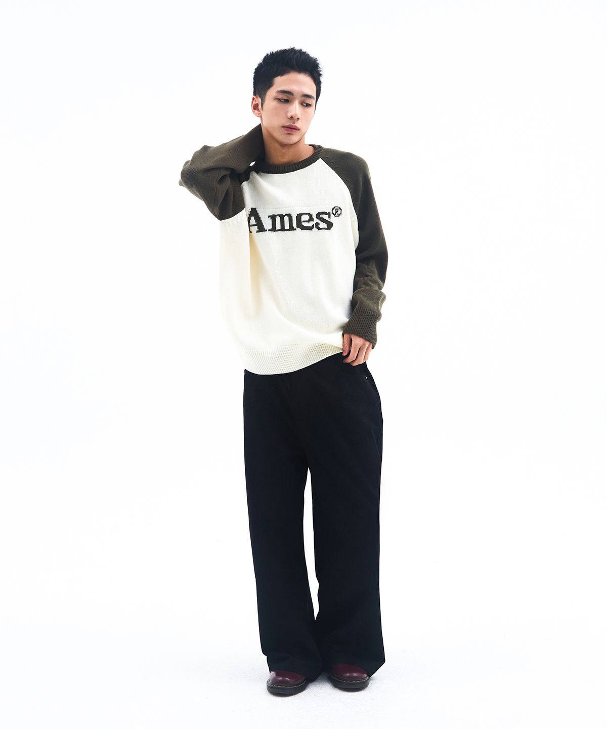 아메스 월드와이드(AMES-WORLDWIDE) BASIC RAGLAN PULLOVER KNIT KHAKI