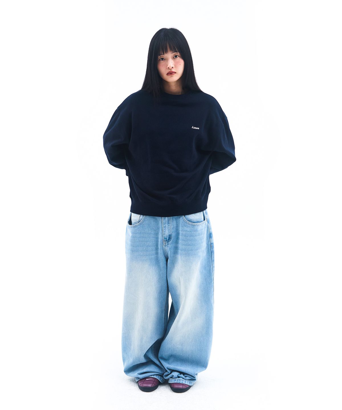아메스 월드와이드(AMES-WORLDWIDE) BASIC SMALL LOGO SWEATSHIRT NAVY