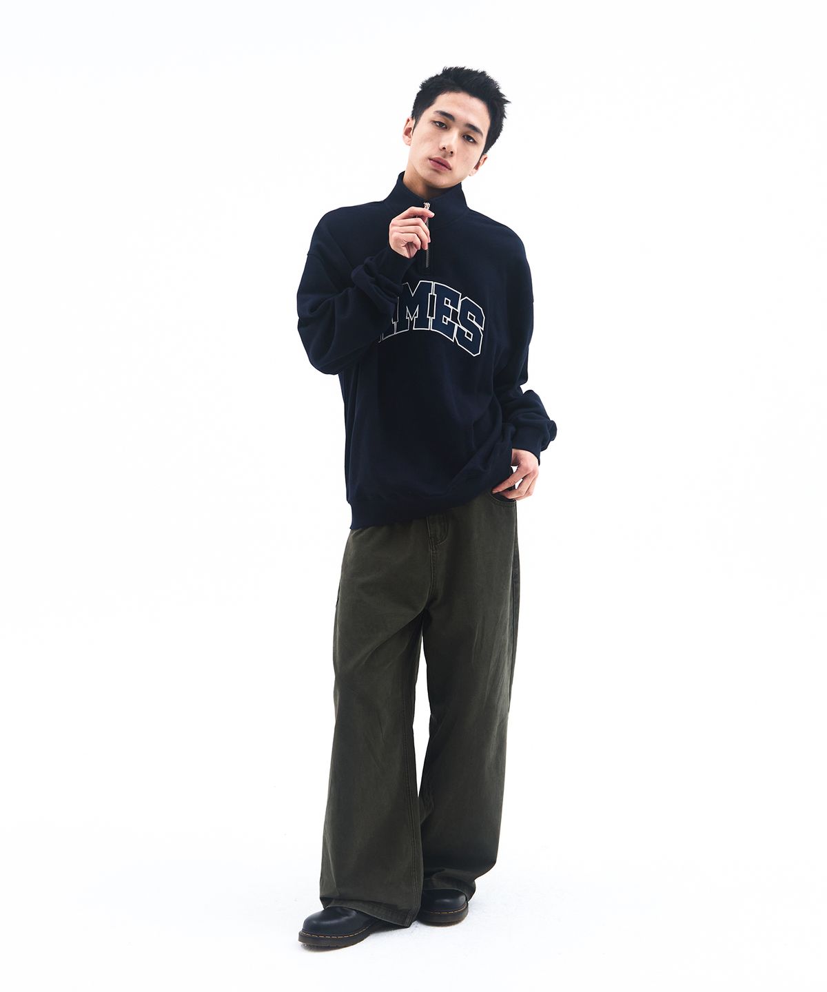 아메스 월드와이드(AMES-WORLDWIDE) BASIC APPLIQUE HALF ZIP SWEATSHIRT NAVY