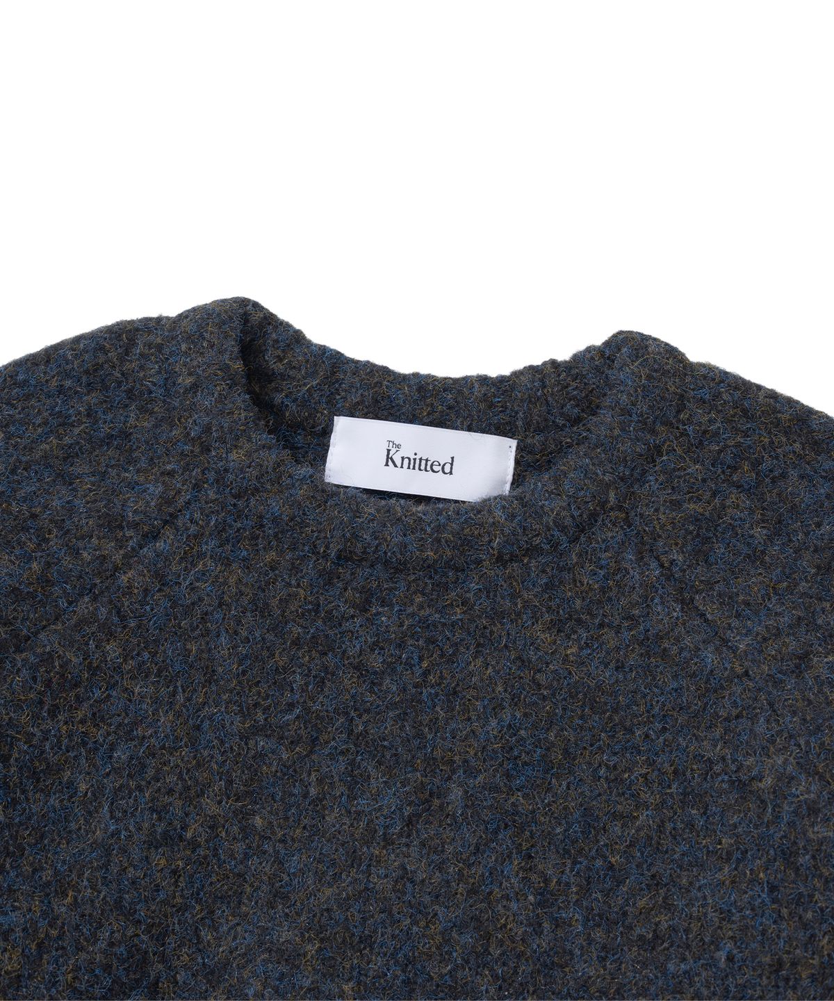 니티드(KNITTED) (UNISEX)부클 래글런 크롭 라운드 니트 BLACK
