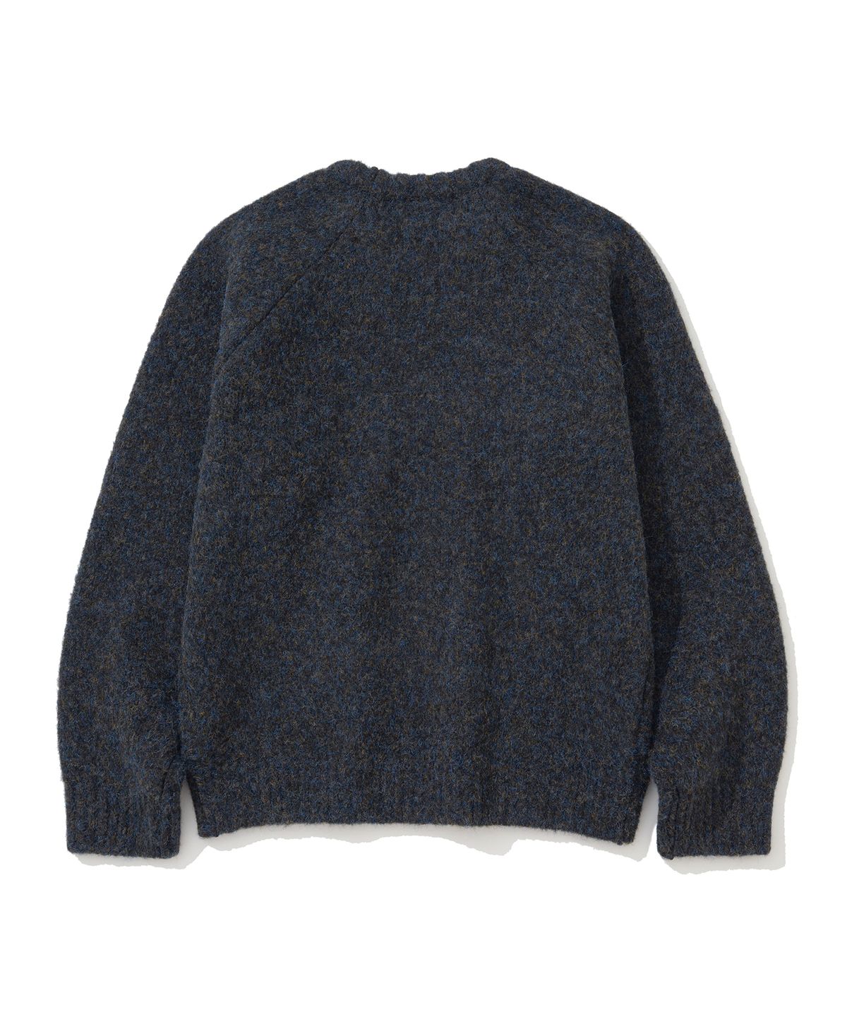 니티드(KNITTED) (UNISEX)부클 래글런 크롭 라운드 니트 BLACK