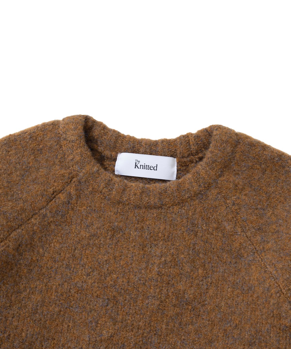 니티드(KNITTED) (UNISEX)부클 래글런 크롭 라운드 니트 CAMEL