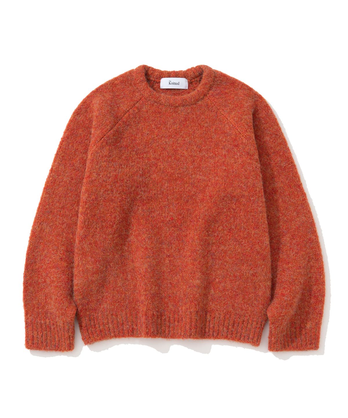 니티드(KNITTED) (UNISEX)부클 래글런 크롭 라운드 니트 ORANGE