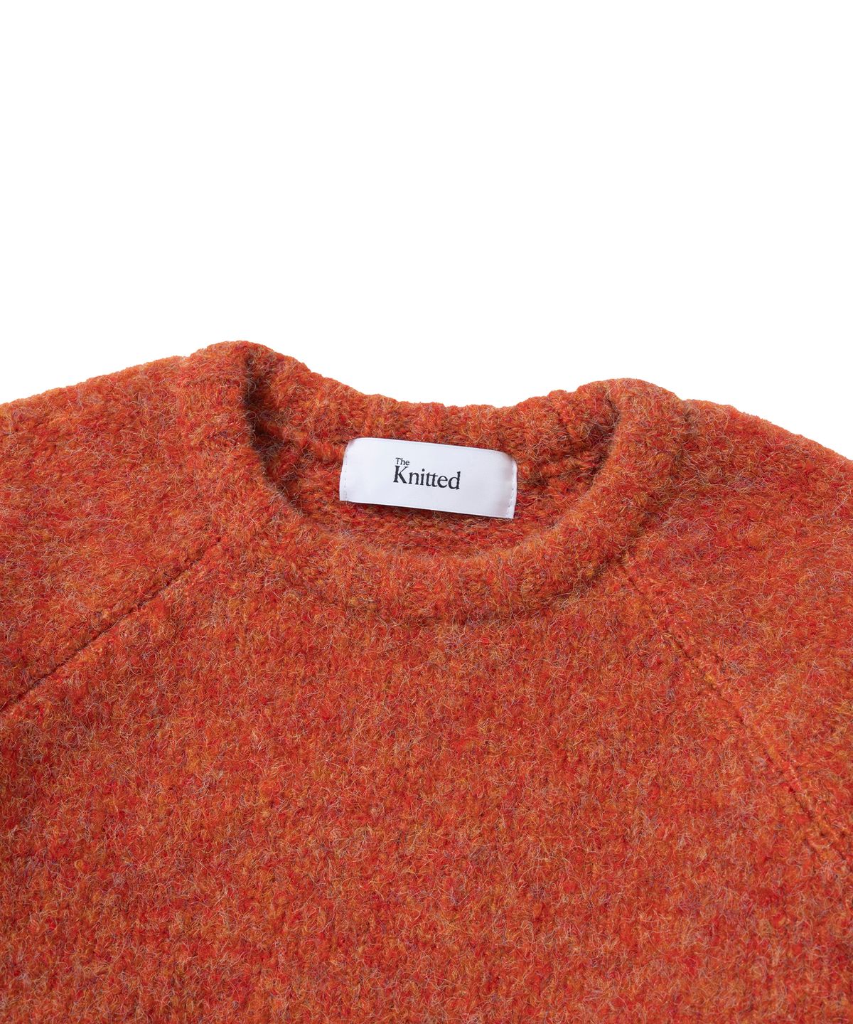 니티드(KNITTED) (UNISEX)부클 래글런 크롭 라운드 니트 ORANGE