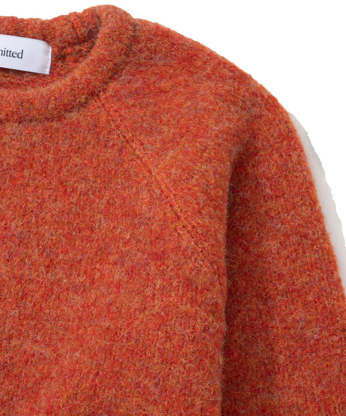 니티드(KNITTED) (UNISEX)부클 래글런 크롭 라운드 니트 ORANGE