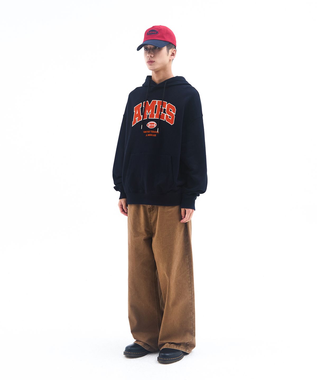 아메스 월드와이드(AMES-WORLDWIDE) BASIC APPLIQUE HOODIE NAVY