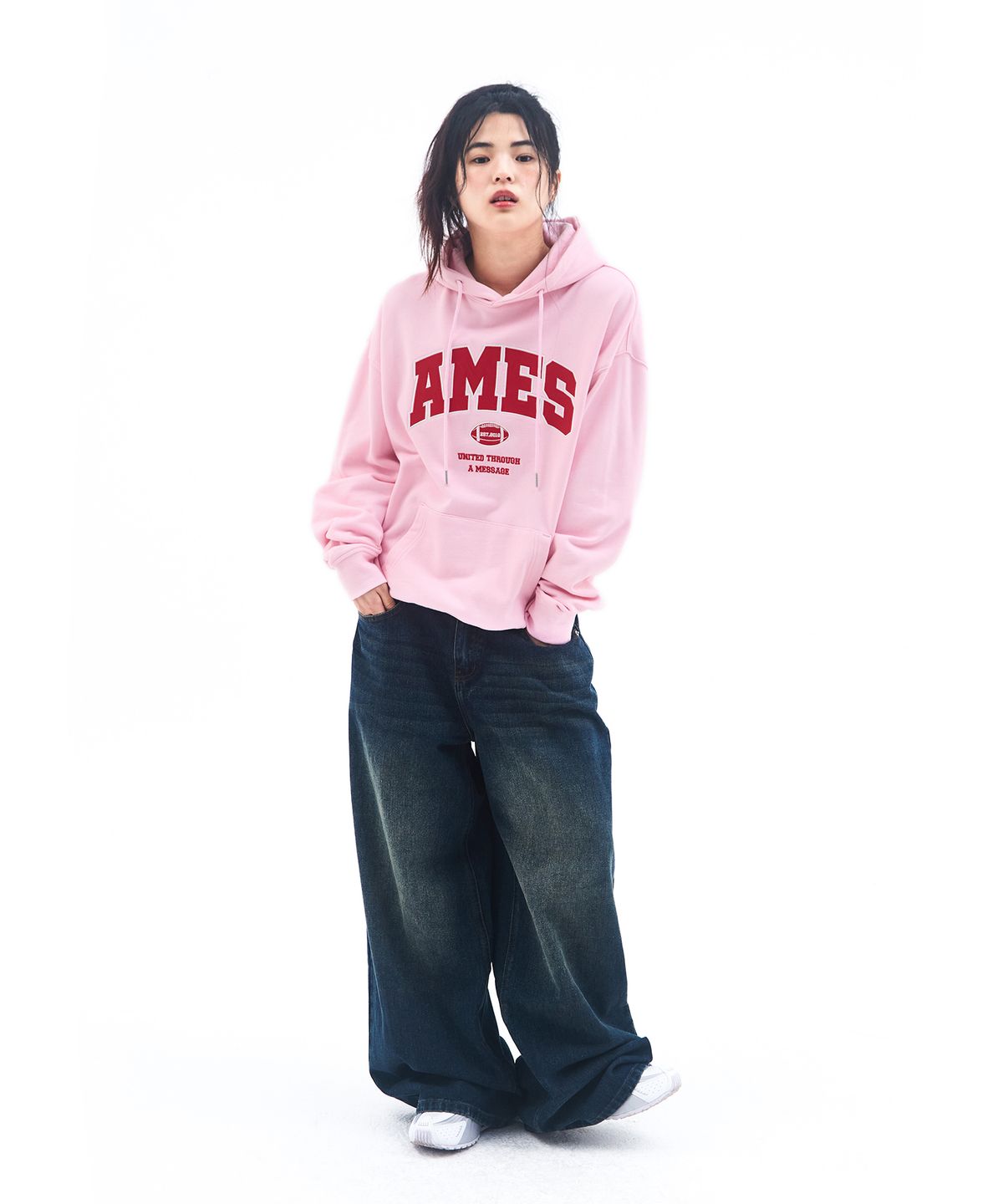 아메스 월드와이드(AMES-WORLDWIDE) BASIC APPLIQUE HOODIE PINK