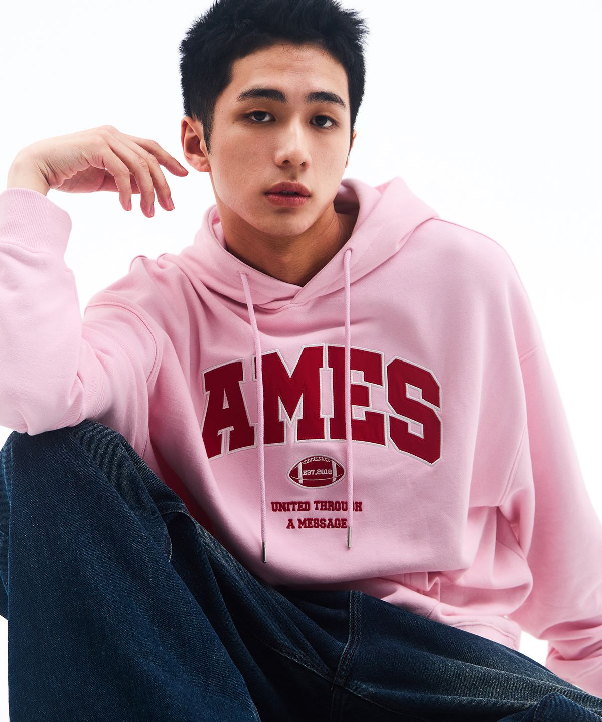 아메스 월드와이드(AMES-WORLDWIDE) BASIC APPLIQUE HOODIE PINK