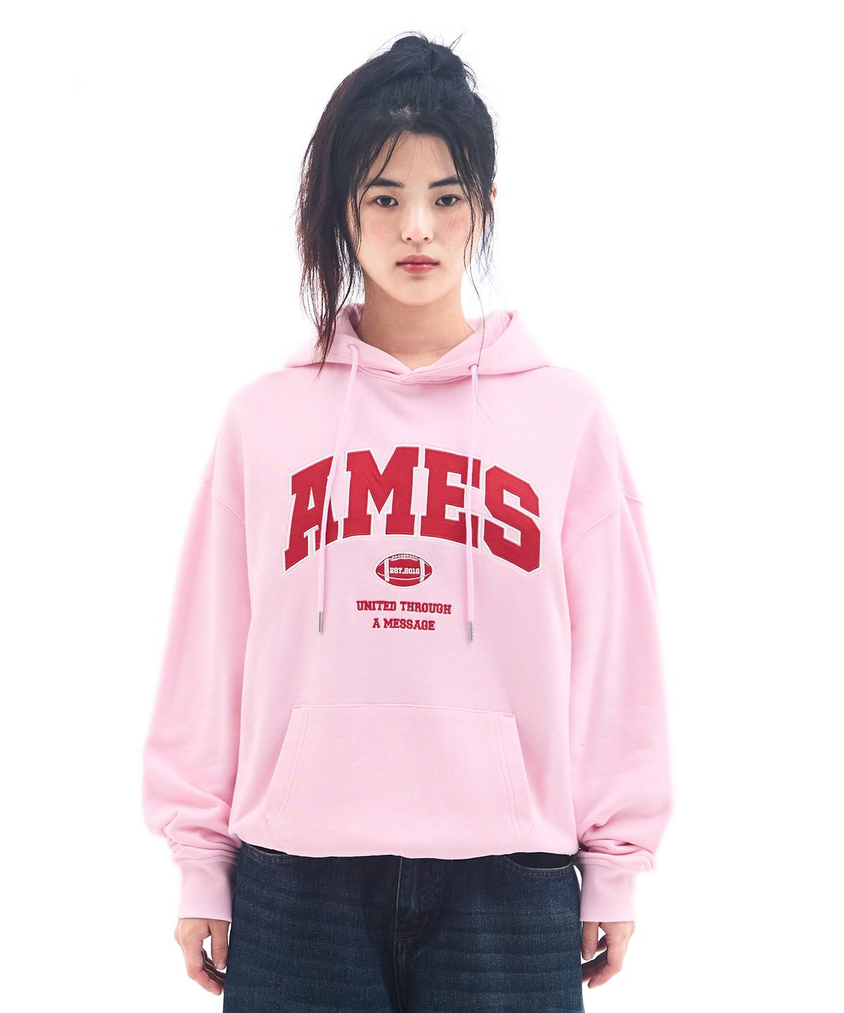 아메스 월드와이드(AMES-WORLDWIDE) BASIC APPLIQUE HOODIE PINK