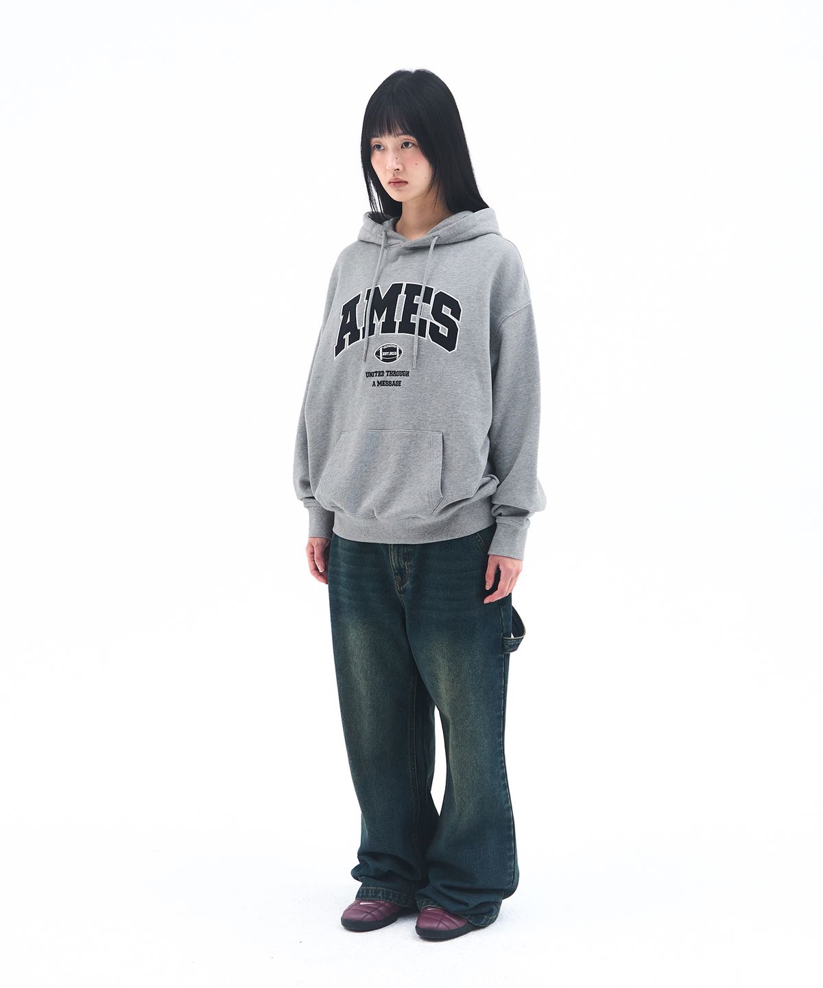 아메스 월드와이드(AMES-WORLDWIDE) BASIC APPLIQUE HOODIE GREY