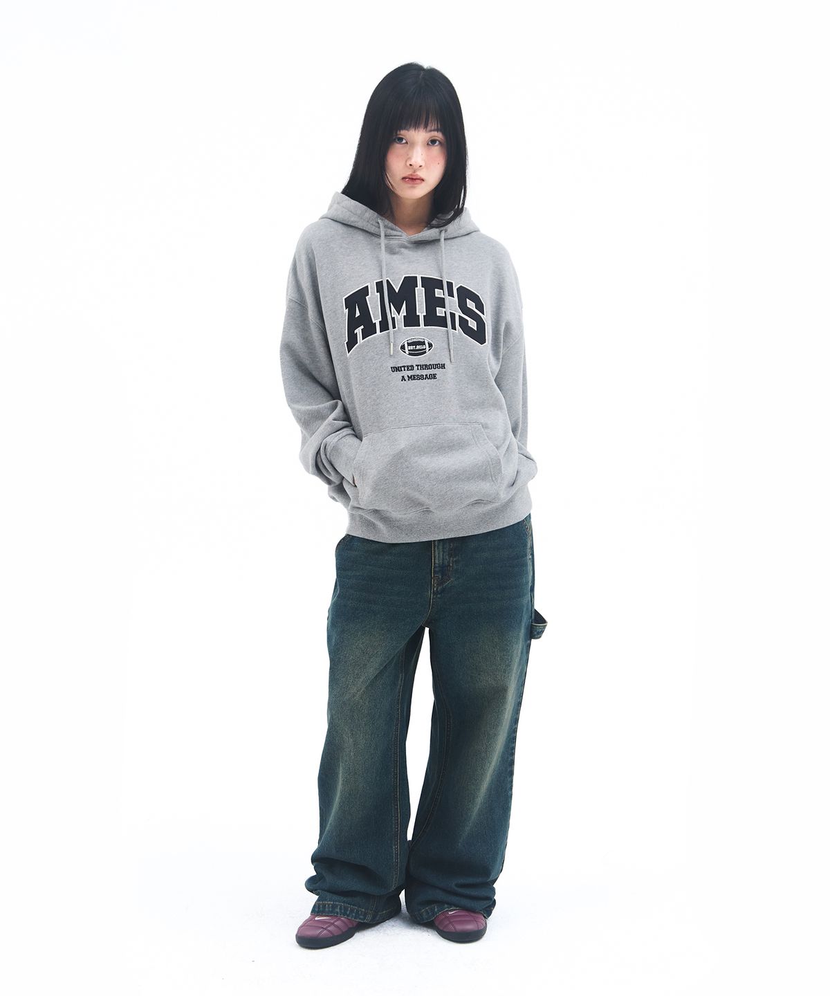 아메스 월드와이드(AMES-WORLDWIDE) BASIC APPLIQUE HOODIE GREY