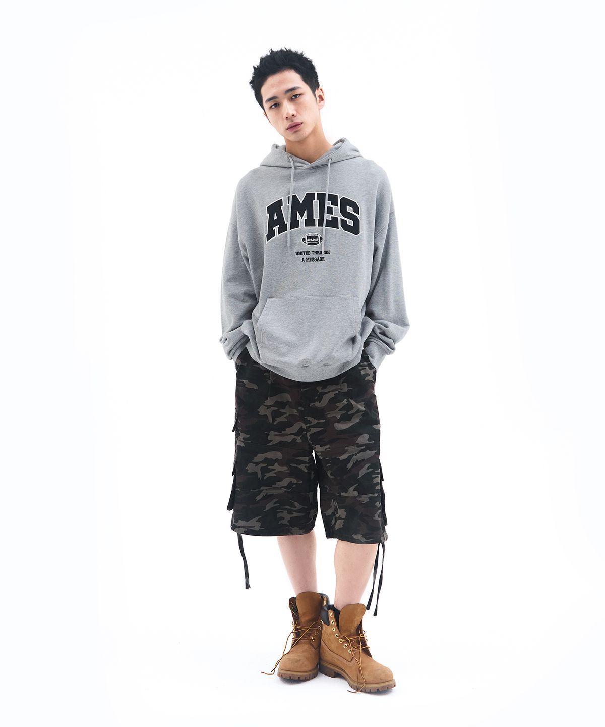 아메스 월드와이드(AMES-WORLDWIDE) BASIC APPLIQUE HOODIE GREY