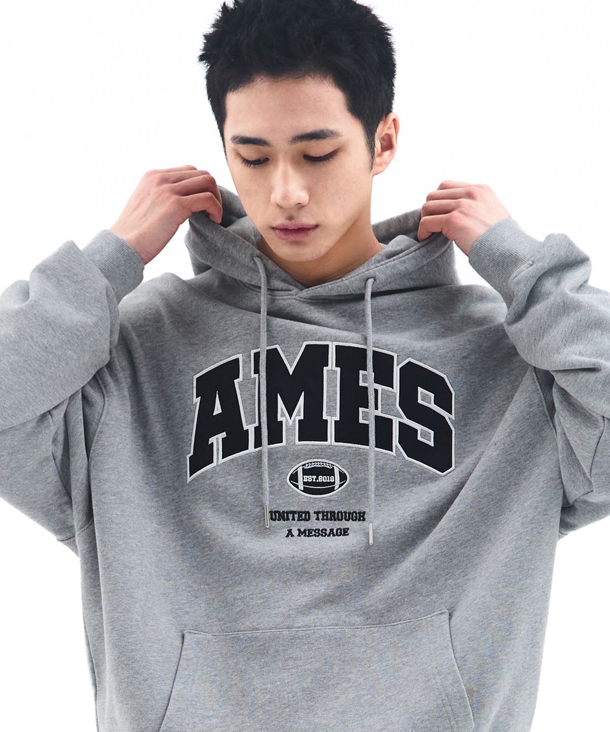 아메스 월드와이드(AMES-WORLDWIDE) BASIC APPLIQUE HOODIE GREY