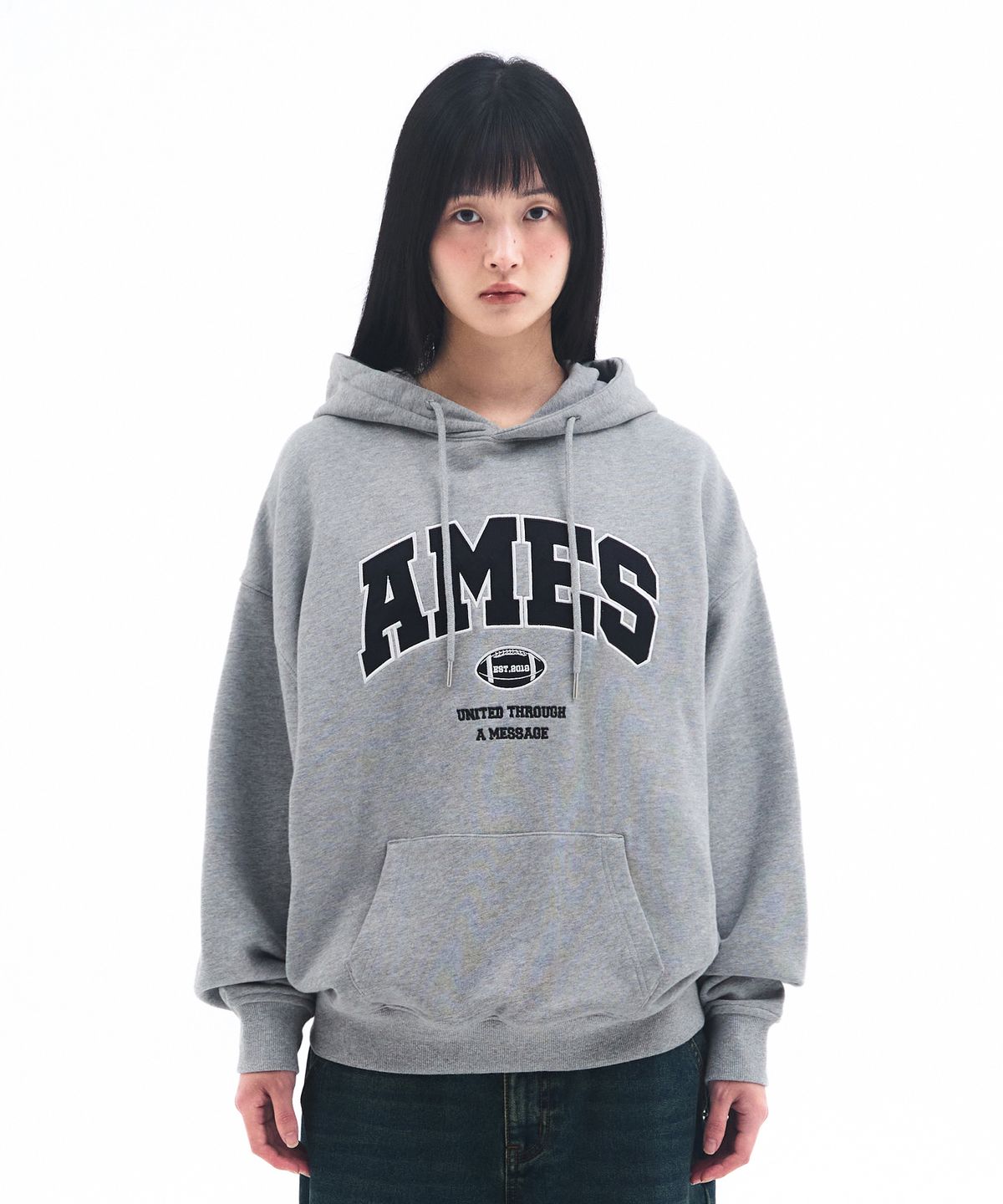 아메스 월드와이드(AMES-WORLDWIDE) BASIC APPLIQUE HOODIE GREY