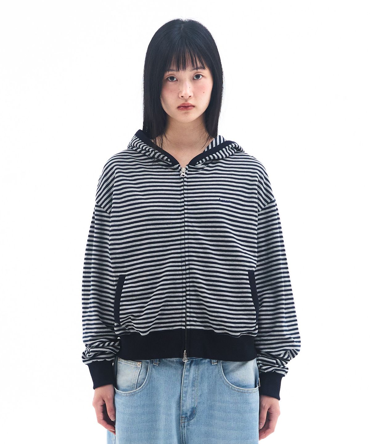 아메스 월드와이드(AMES-WORLDWIDE) STRIPE HOODIE ZIP UP NAVY