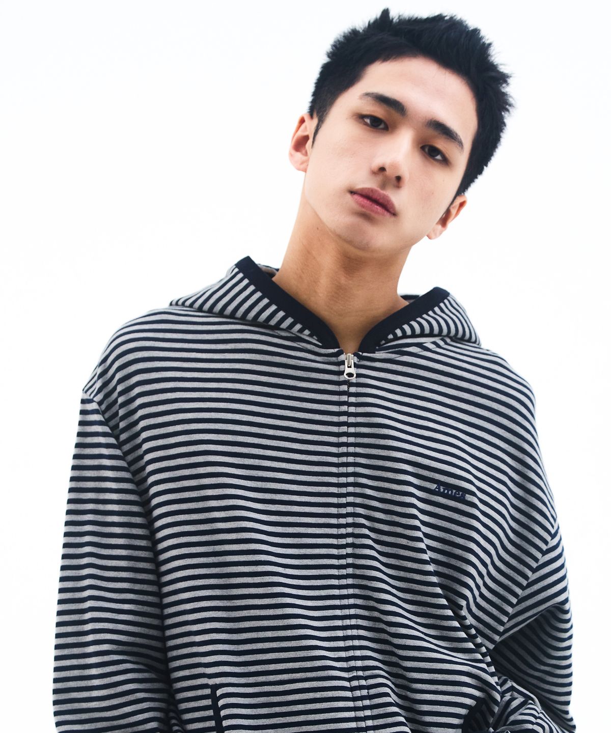 아메스 월드와이드(AMES-WORLDWIDE) STRIPE HOODIE ZIP UP NAVY