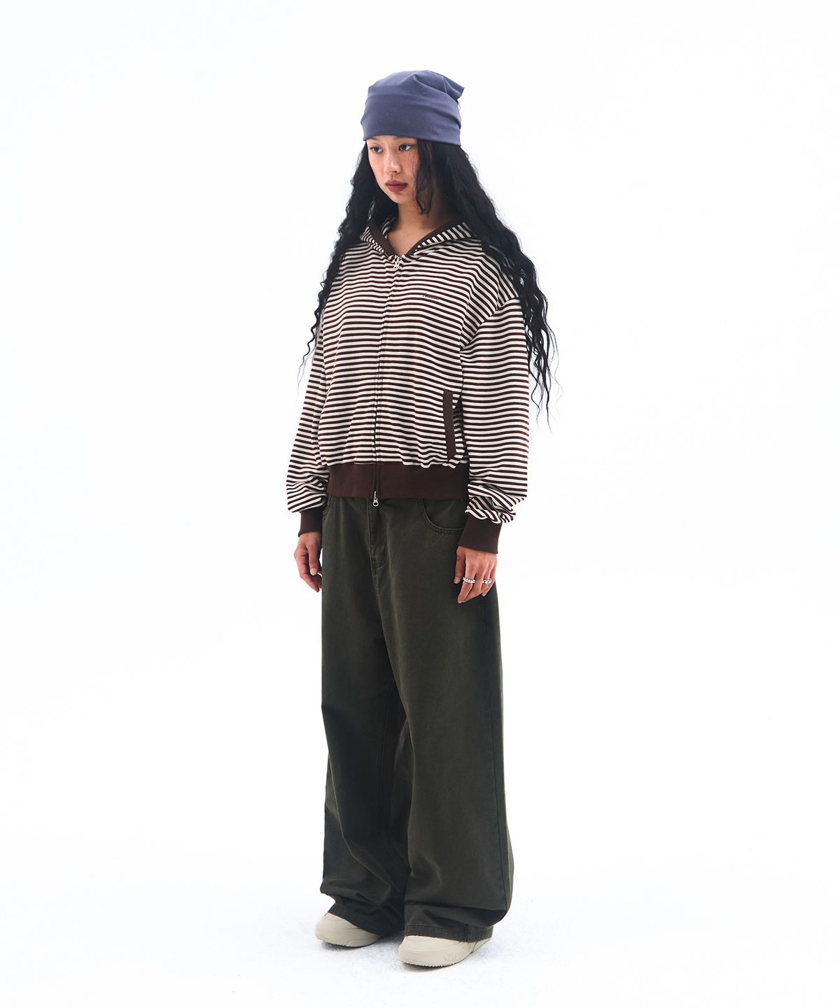 아메스 월드와이드(AMES-WORLDWIDE) STRIPE HOODIE ZIP UP BROWN
