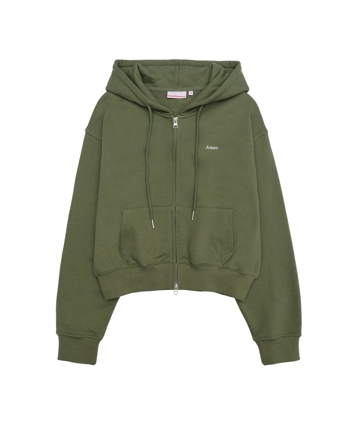 아메스 월드와이드(AMES-WORLDWIDE) BASIC SMALL LOGO HOODIE ZIP UP KHAKI