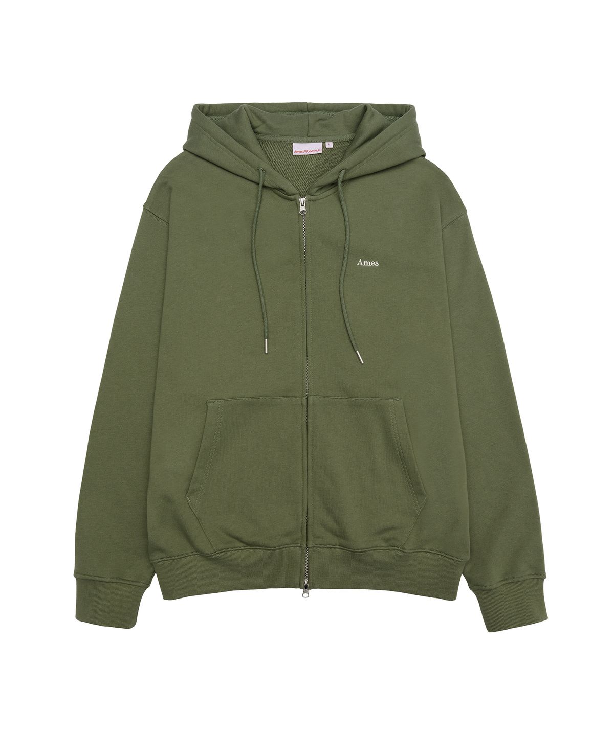 아메스 월드와이드(AMES-WORLDWIDE) BASIC SMALL LOGO HOODIE ZIP UP KHAKI