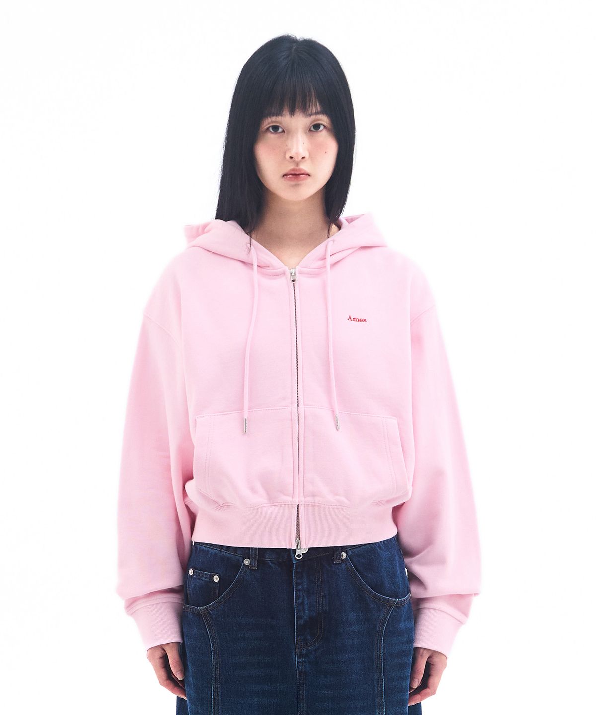 아메스 월드와이드(AMES-WORLDWIDE) BASIC SMALL LOGO HOODIE ZIP UP PINK