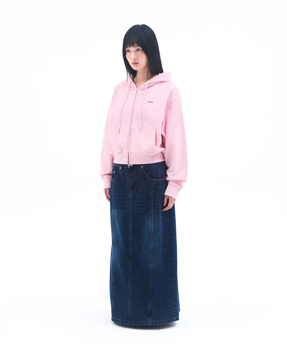 아메스 월드와이드(AMES-WORLDWIDE) BASIC SMALL LOGO HOODIE ZIP UP PINK