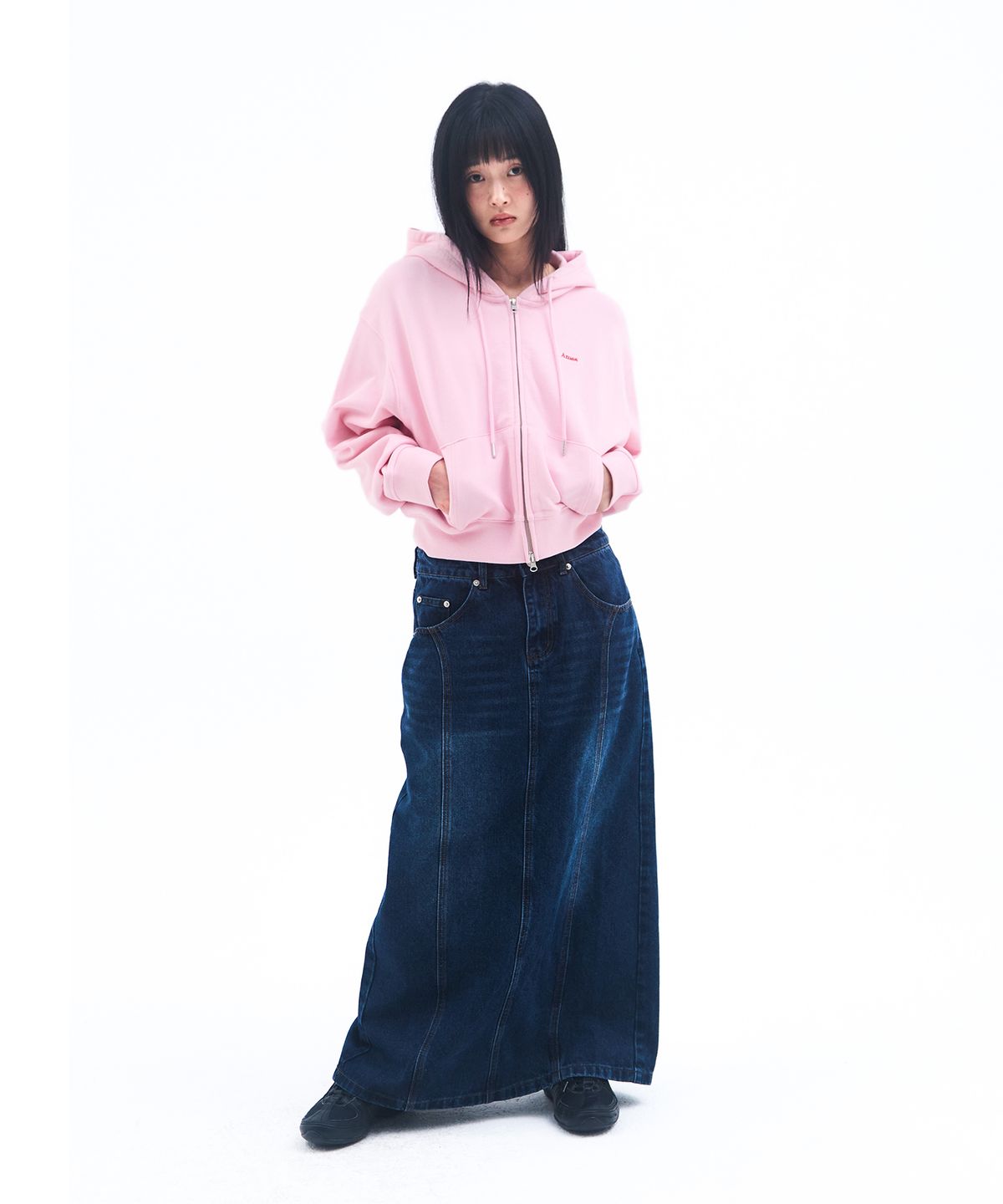 아메스 월드와이드(AMES-WORLDWIDE) BASIC SMALL LOGO HOODIE ZIP UP PINK