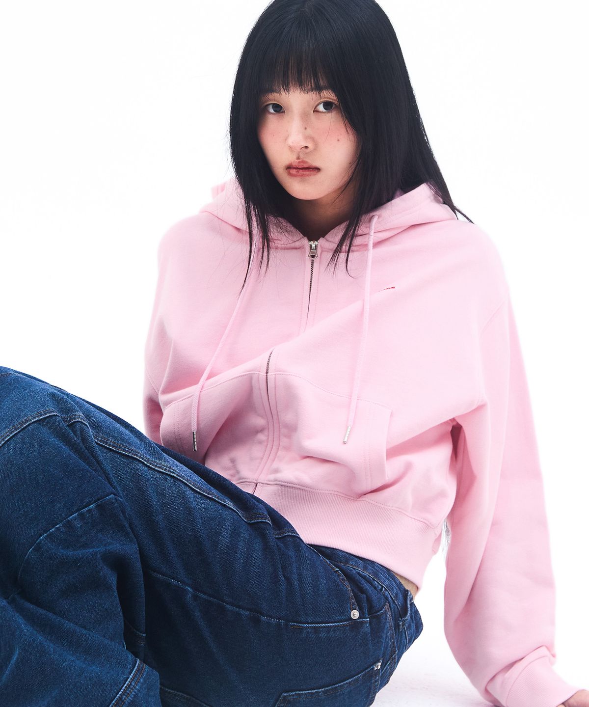아메스 월드와이드(AMES-WORLDWIDE) BASIC SMALL LOGO HOODIE ZIP UP PINK