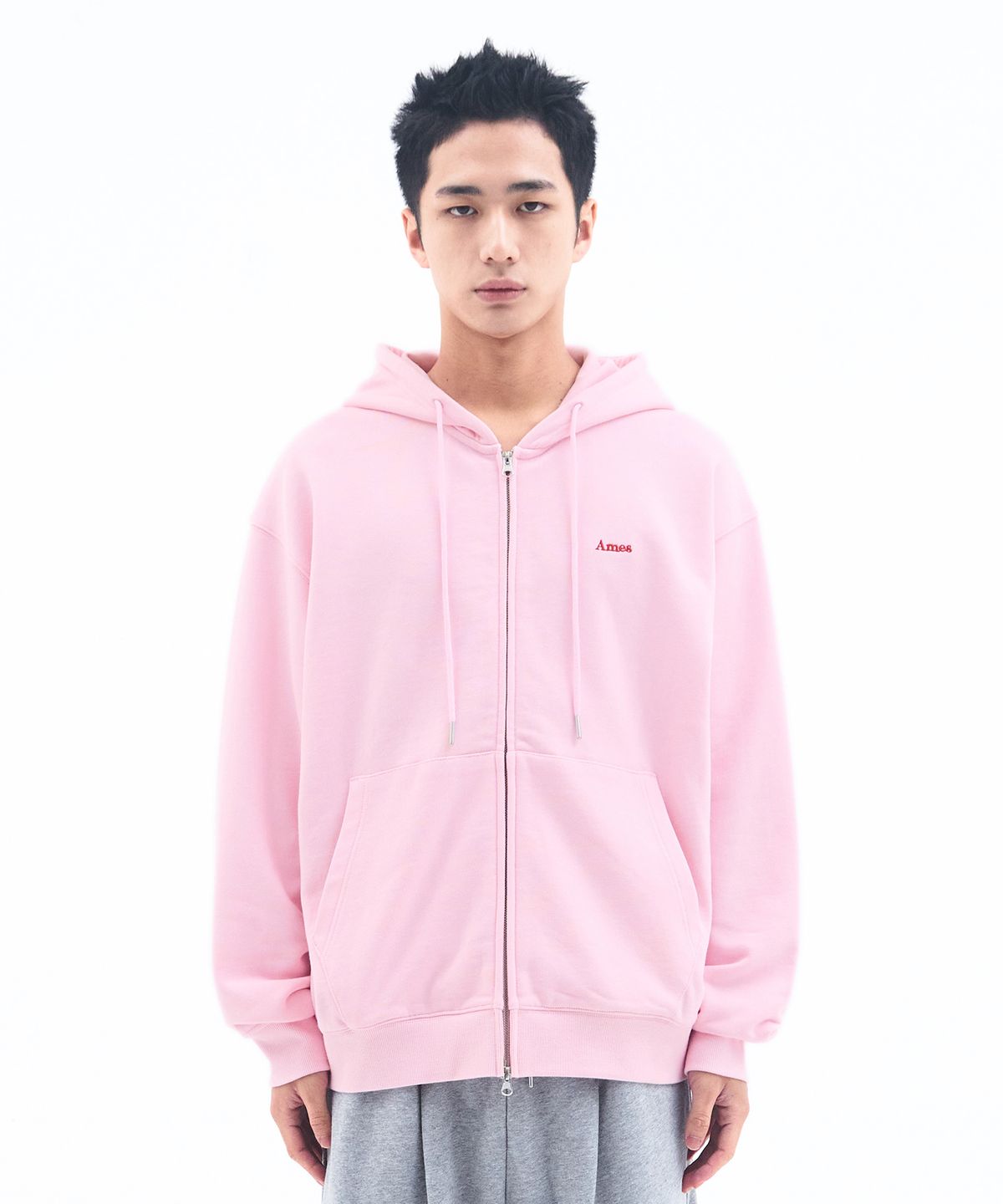 아메스 월드와이드(AMES-WORLDWIDE) BASIC SMALL LOGO HOODIE ZIP UP PINK