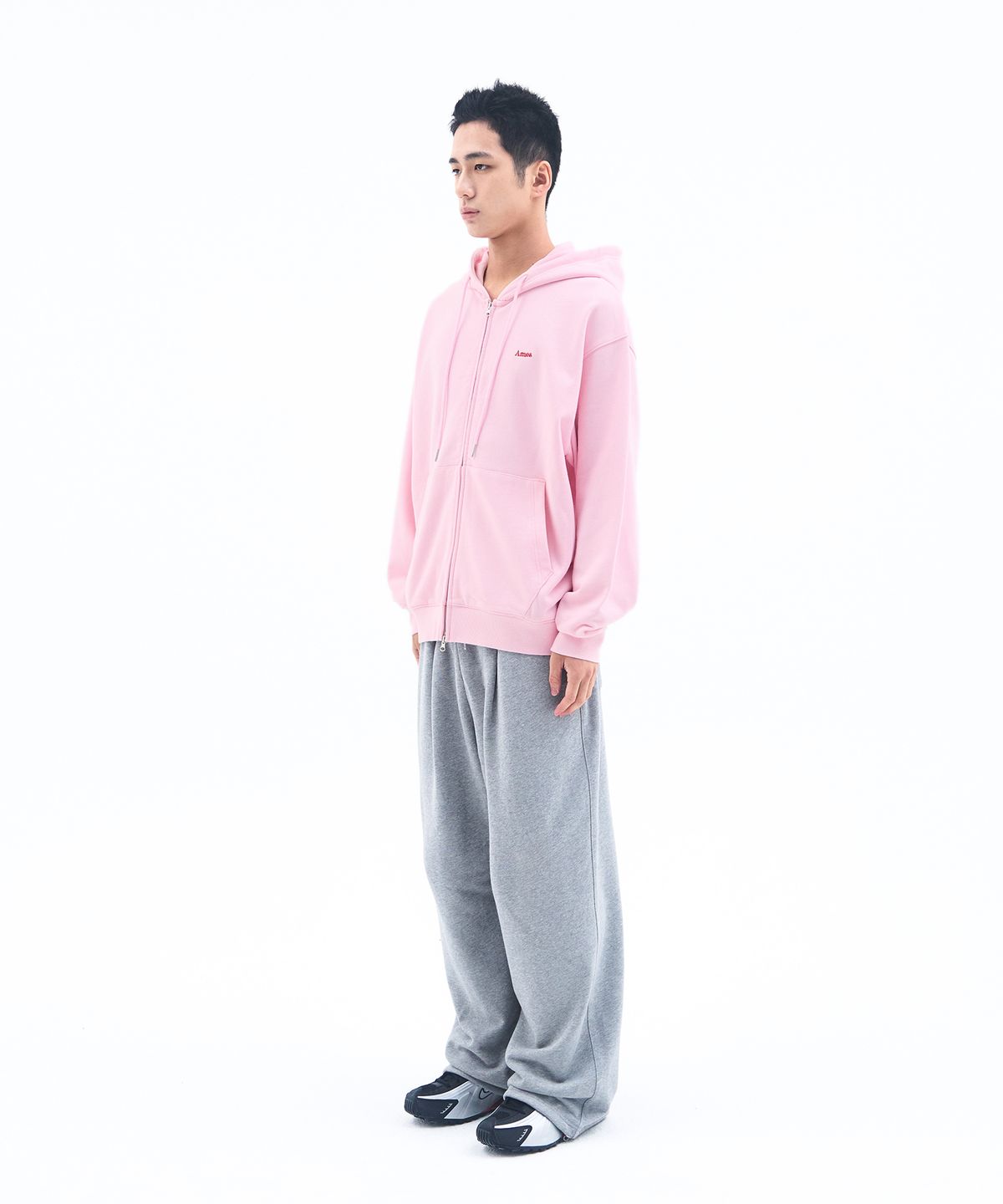 아메스 월드와이드(AMES-WORLDWIDE) BASIC SMALL LOGO HOODIE ZIP UP PINK